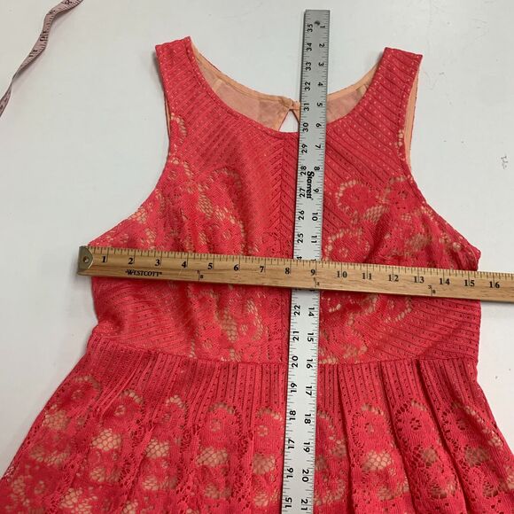 Free People Rocco Lace Dress Womens 6 Pink Crochet Cutout Back Lined Fit Flare - Picture 9 of 16